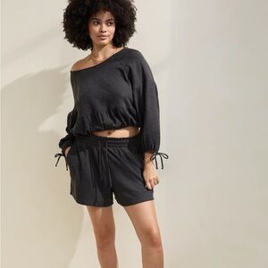 NWT aerie Endless Summer Cropped sweatshirt, Smoked Grey, size Small